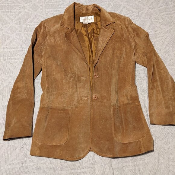 Vintage Long Brown Leather Suede Jacket (size M) - Picture 1 of 6